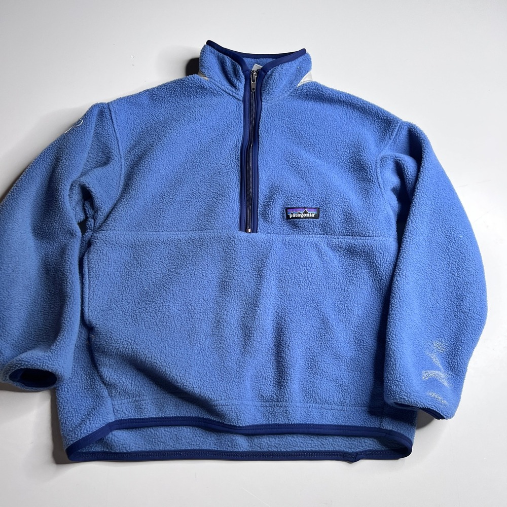 Patagonia Kids Synchilla Fleece Quarter Zip Pullover Blue Medium M Reflective